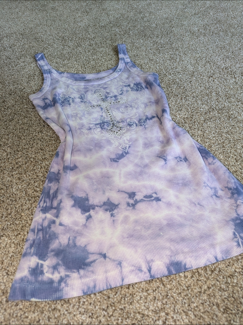 Sleeveless Tie-Dye Tank Top with Cross Rhinestone Accent